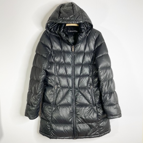 CALVIN KLEIN Hooded Puffer Coat Quilted and Packable - Sz. Large - Picture 1 of 15
